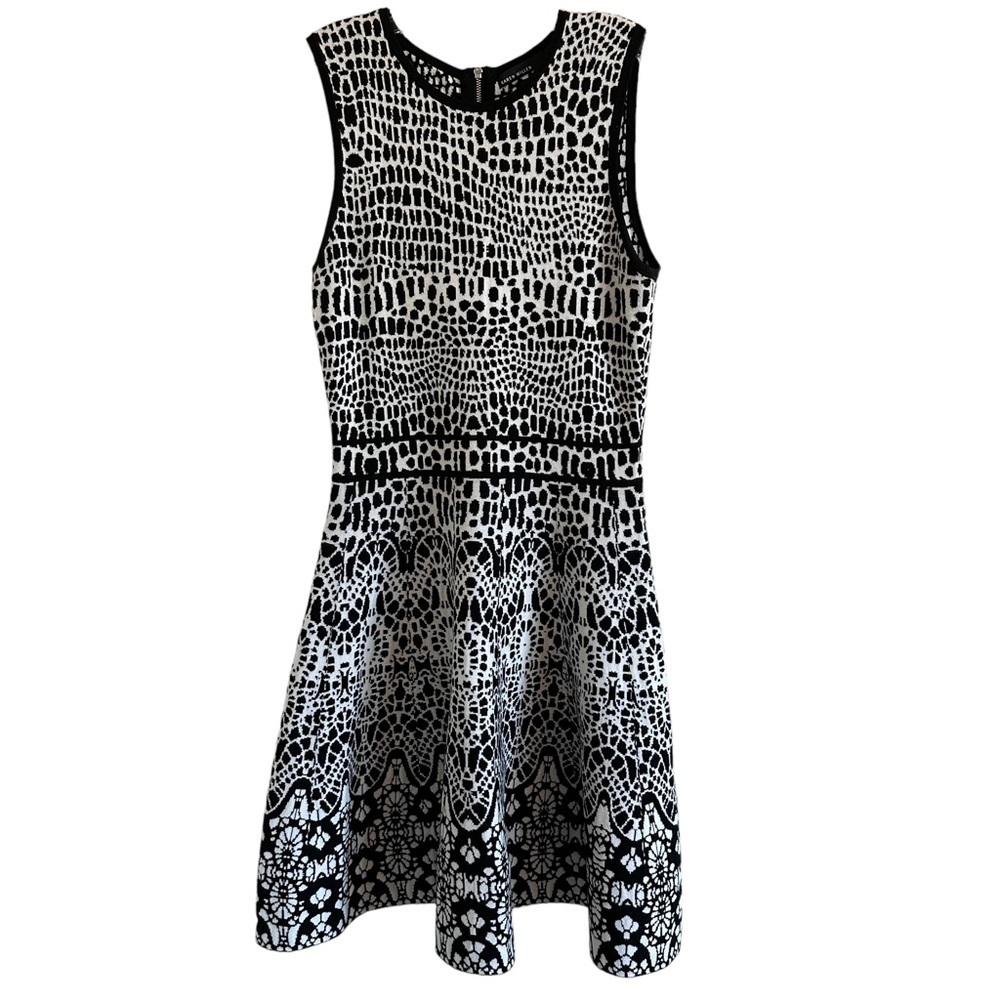 Karen Millen Fit & Flare Knit Sweater Dress Black & White Sz 4